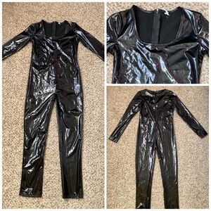 Black Shiny Vinyl Women's Jumpsuit Halloween Size L